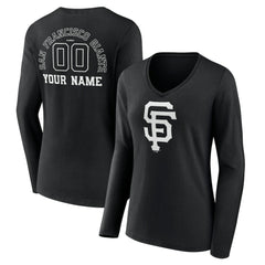 MLB San Francisco Giants Women's Monochrome Personalized Name & Number Long Sleeve V-Neck T-Shirt