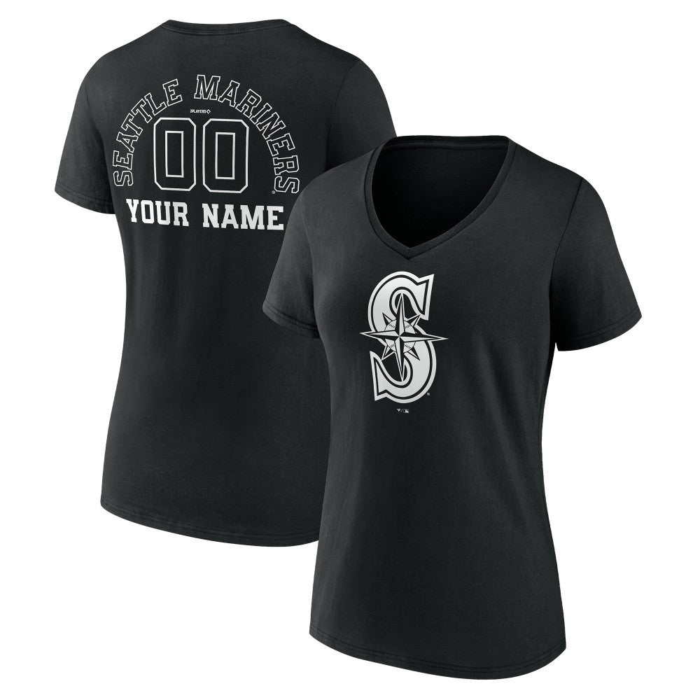 MLB Seattle Mariners Women's Monochrome Personalized Name & Number V-Neck T-Shirt