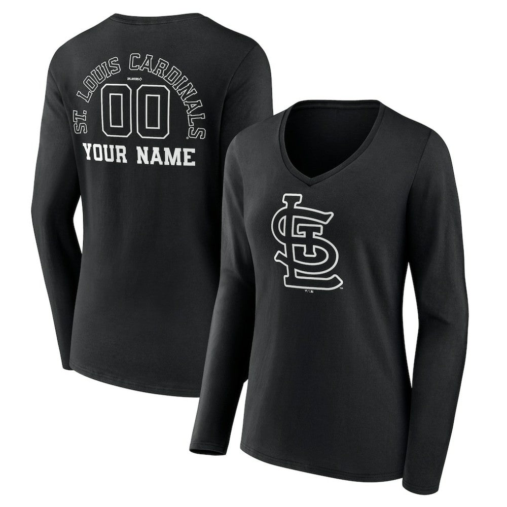 MLB St. Louis Cardinals Women's Monochrome Personalized Name & Number Long Sleeve V-Neck T-Shirt