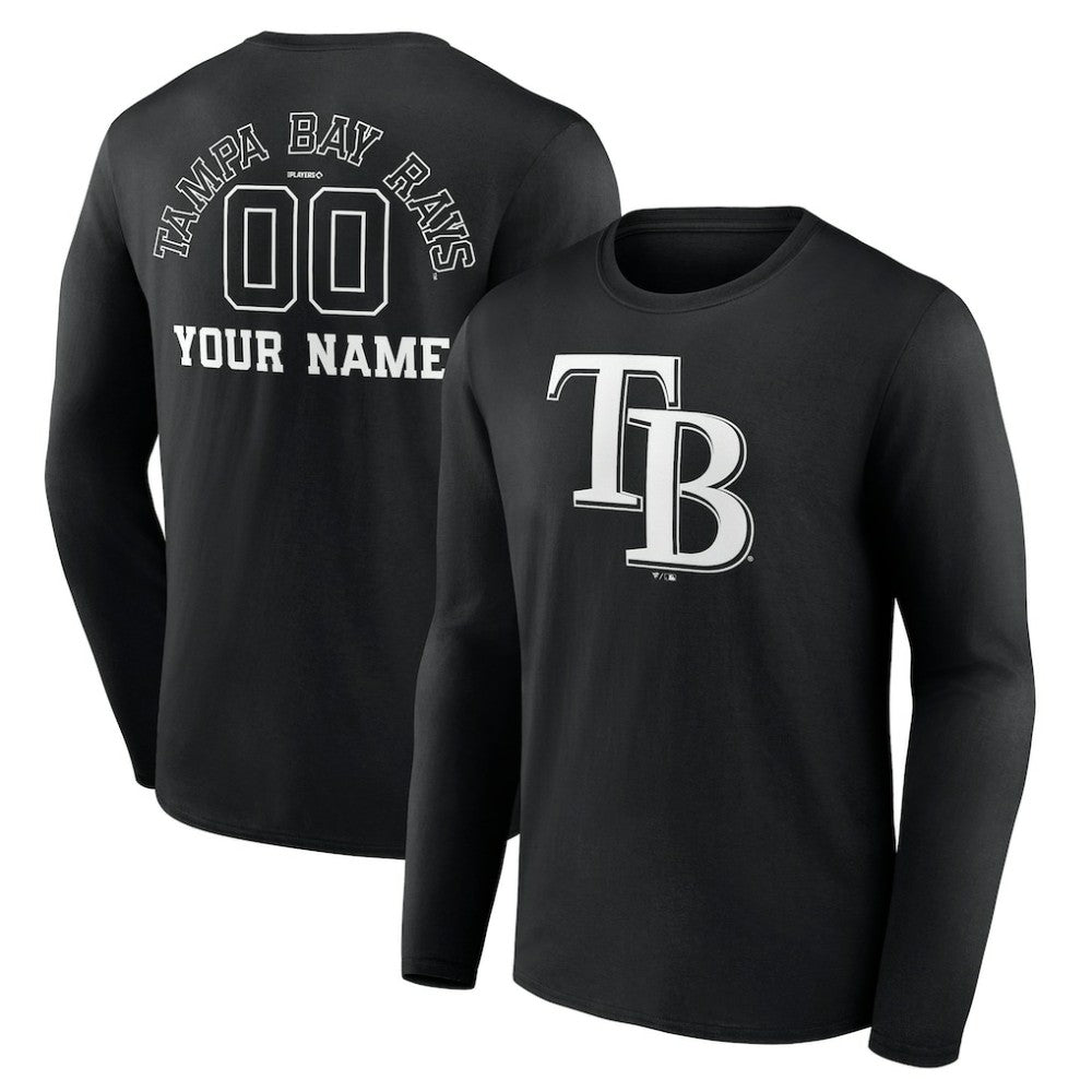 MLB Tampa Bay Rays Monochrome Personalized Name & Number Long Sleeve T-Shirt