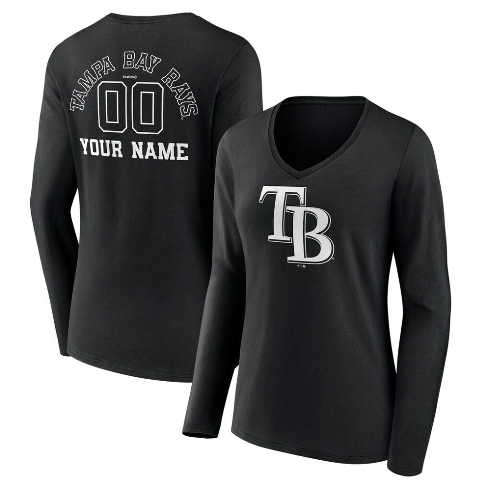 MLB Tampa Bay Rays Women's Monochrome Personalized Name & Number Long Sleeve V-Neck T-Shirt