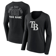 MLB Tampa Bay Rays Women's Monochrome Personalized Name & Number Long Sleeve V-Neck T-Shirt
