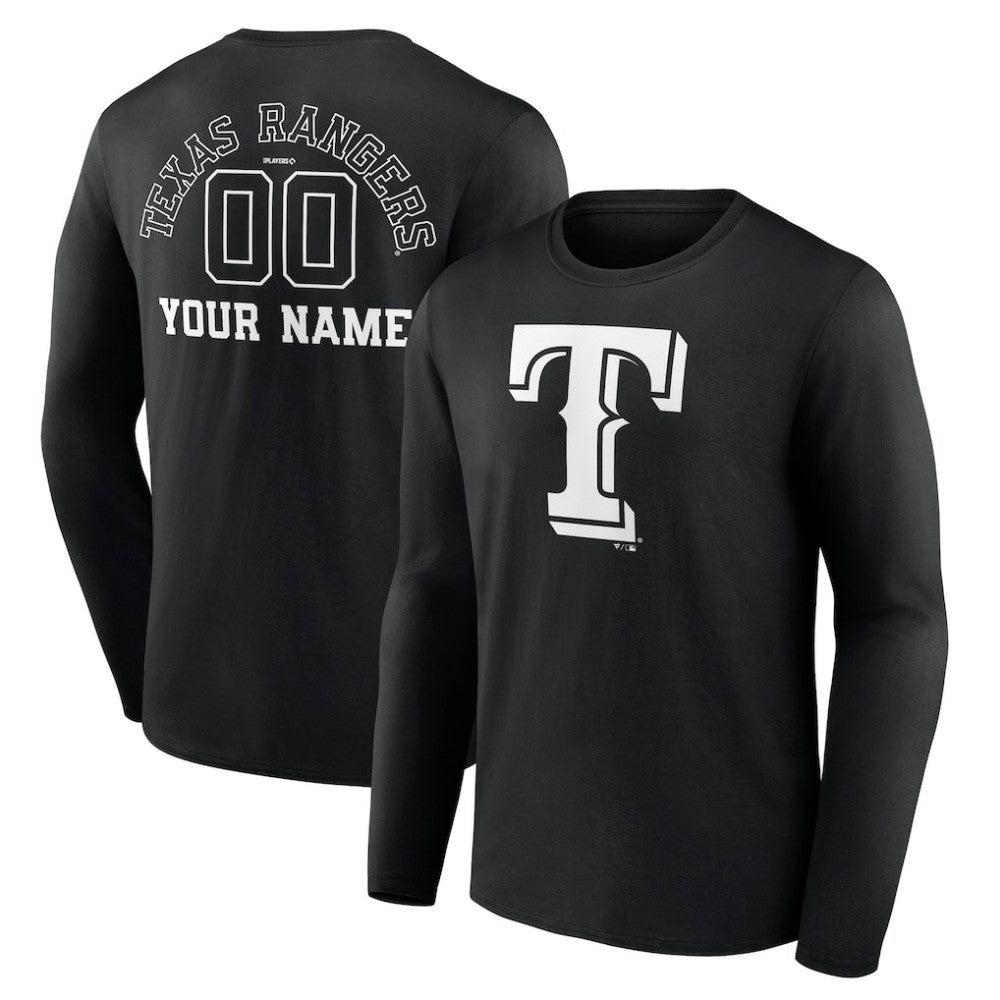 MLB Texas Rangers Monochrome Personalized Name & Number Long Sleeve T-Shirt