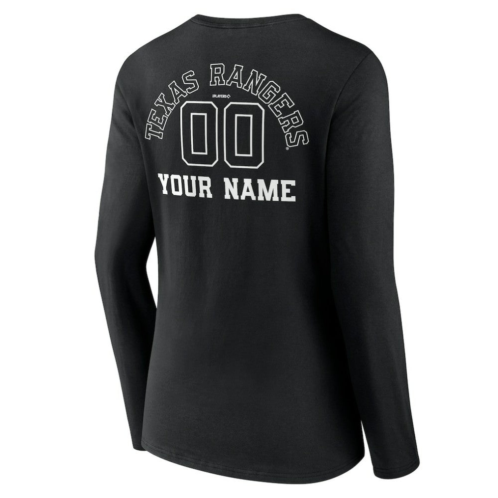 MLB Texas Rangers Women's Monochrome Personalized Name & Number Long Sleeve V-Neck T-Shirt