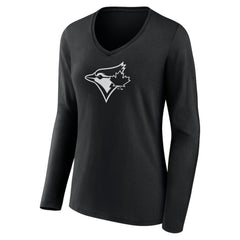 MLB Toronto Blue Jays Women's Monochrome Personalized Name & Number Long Sleeve V-Neck T-Shirt
