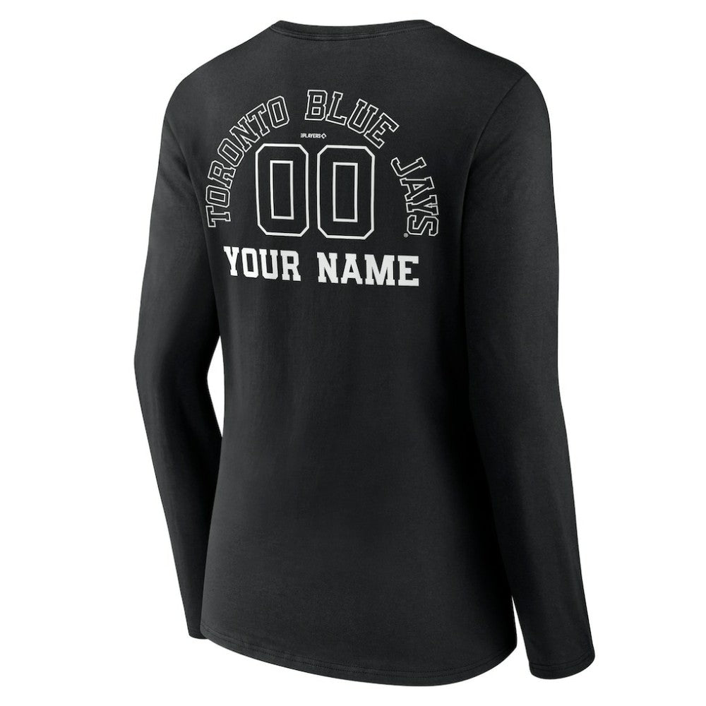 MLB Toronto Blue Jays Women's Monochrome Personalized Name & Number Long Sleeve V-Neck T-Shirt