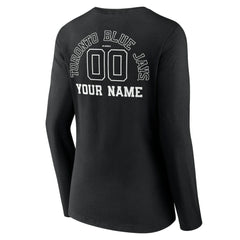 MLB Toronto Blue Jays Women's Monochrome Personalized Name & Number Long Sleeve V-Neck T-Shirt