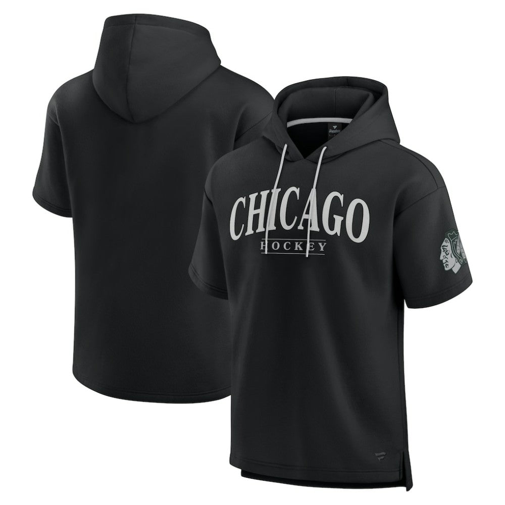 NHL Black Chicago Blackhawks Fanatics Elements Ready Short Sleeve Pullover Hoodie