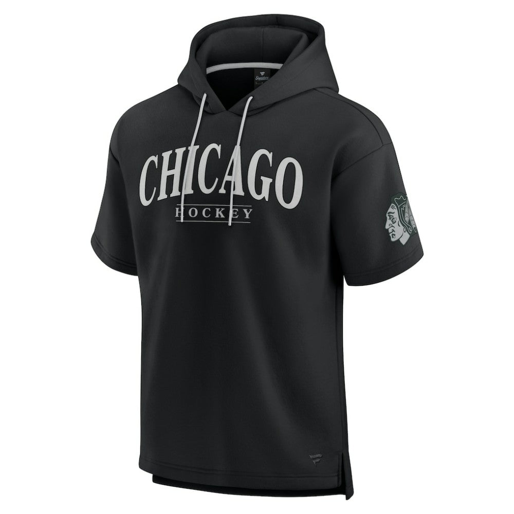 NHL Black Chicago Blackhawks Fanatics Elements Ready Short Sleeve Pullover Hoodie