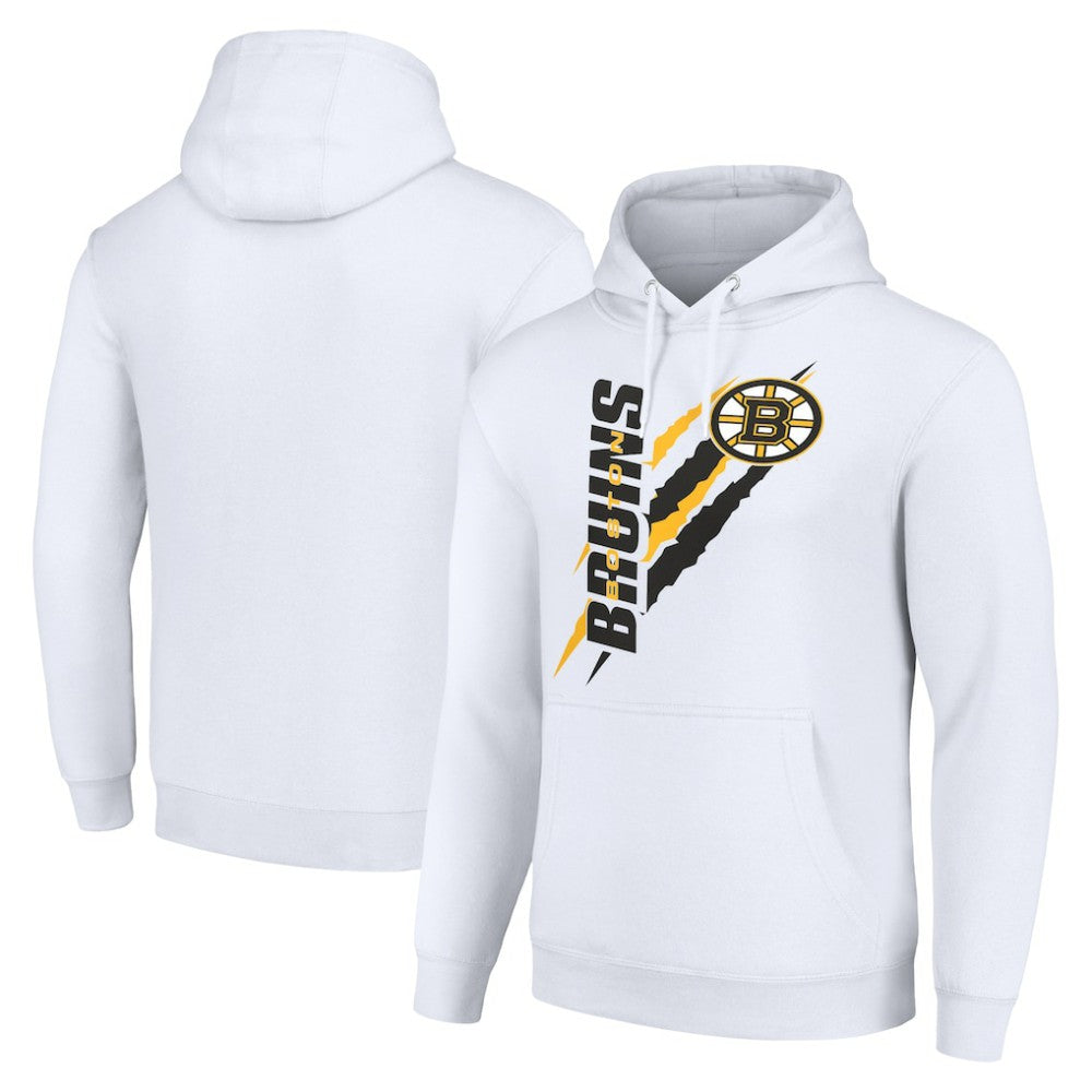 NHL White Boston Bruins Starter Color Scratch Fleece Pullover Hoodie
