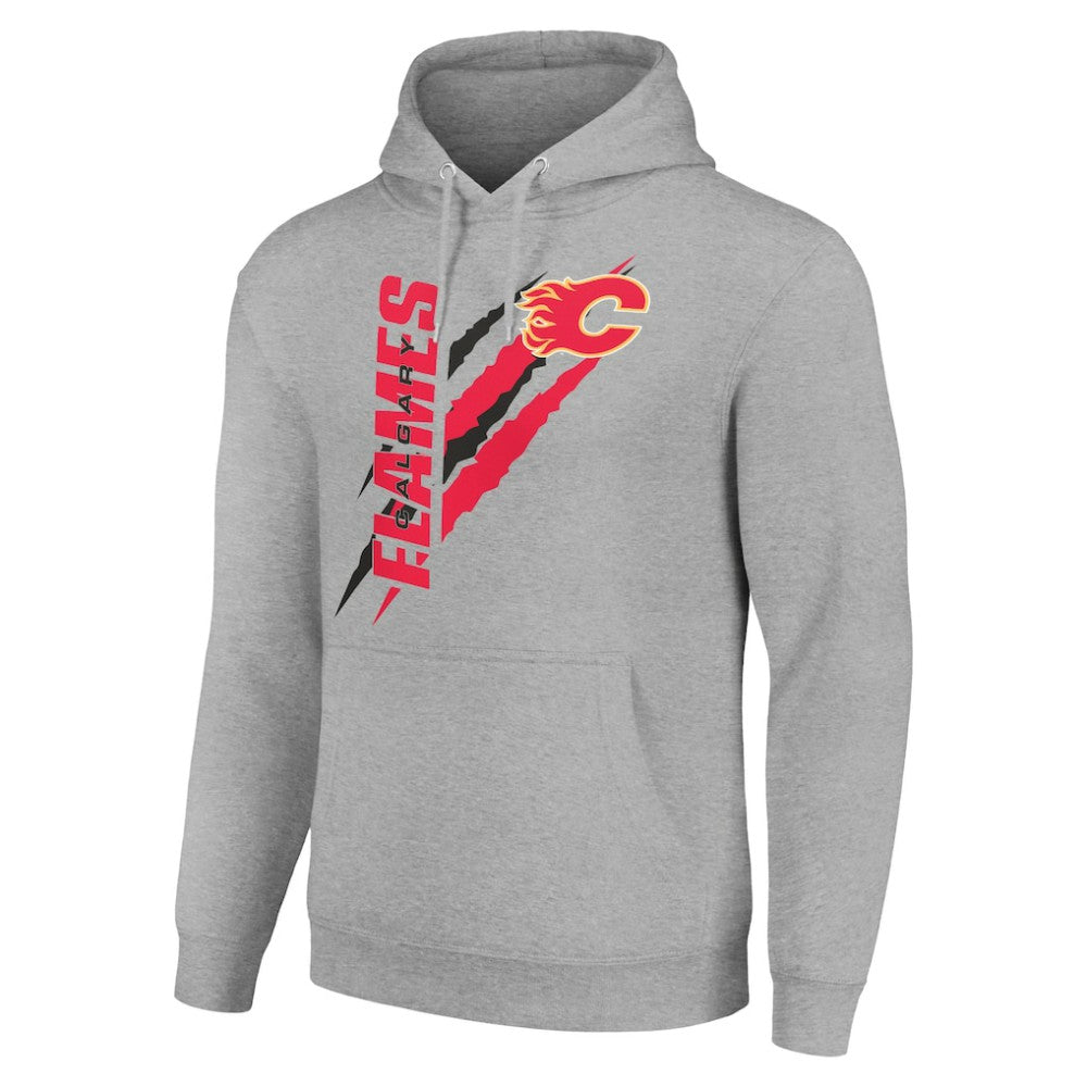 NHL Heather Gray Calgary Flames Starter Color Scratch Fleece Pullover Hoodie