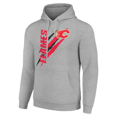 NHL Heather Gray Calgary Flames Starter Color Scratch Fleece Pullover Hoodie