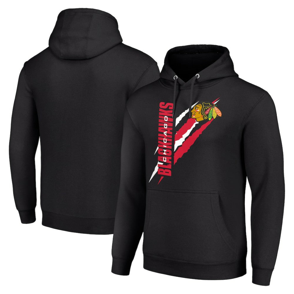 NHL Black Chicago Blackhawks Starter Color Scratch Fleece Pullover Hoodie