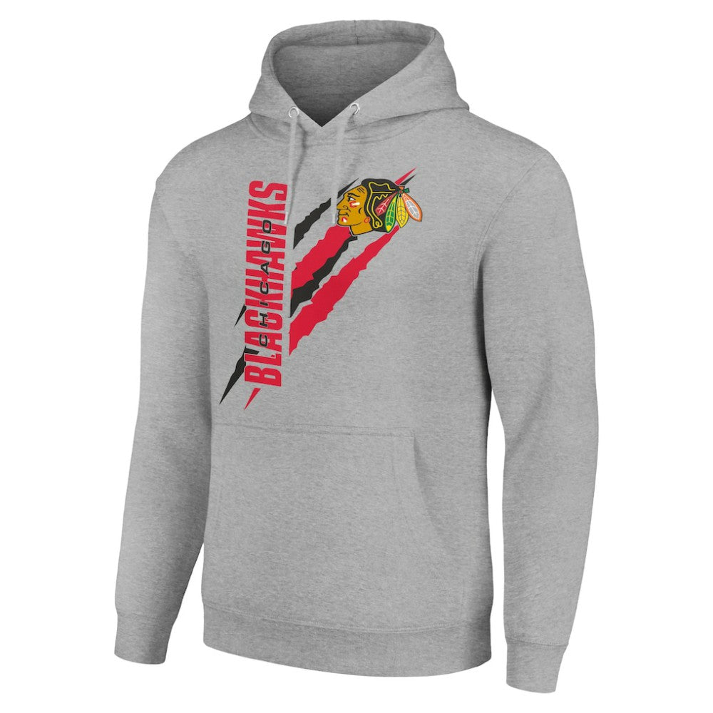 NHL Heather Gray Chicago Blackhawks Starter Color Scratch Fleece Pullover Hoodie