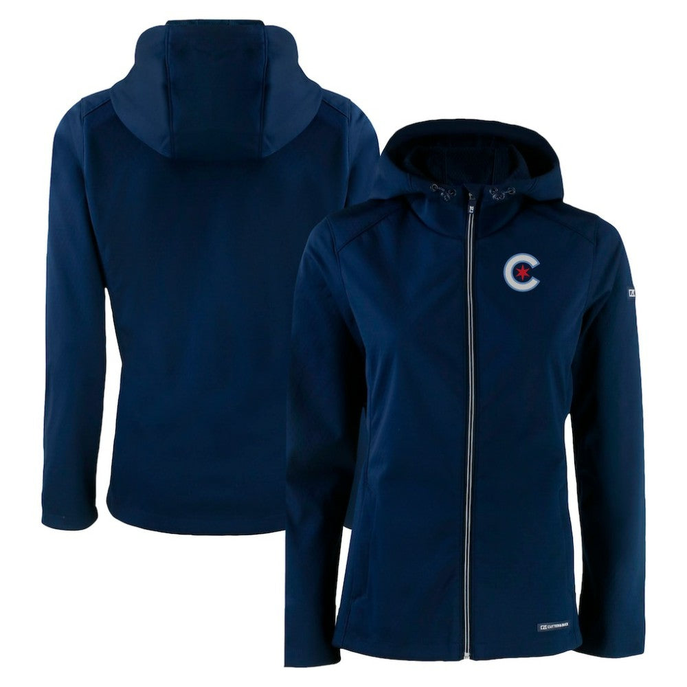 MLB Chicago Cubs Cutter & Buck Women's City Connect Evoke Eco Softshell Recycled Full-Zip Hoodie Jacket