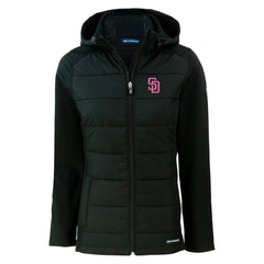 MLB San Diego Padres Cutter & Buck Women's City Connect Evoke Hybrid Eco Softshell Recycled Full-Zip Hoodie Jacket