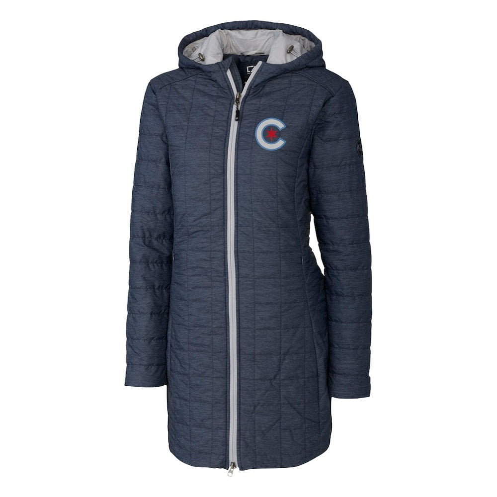 MLB Chicago Cubs Cutter & Buck Women's City Connect Rainier PrimaLoft Eco Insulated Hooded Long Coat