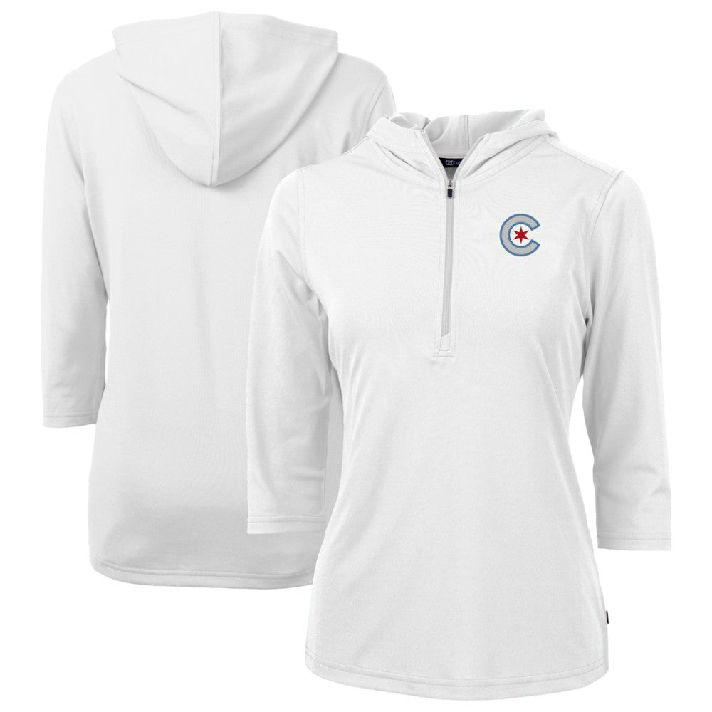 MLB Chicago Cubs Cutter & Buck Women's City Connect Virtue Eco Pique Recycled Half-Zip Pullover Hoodie