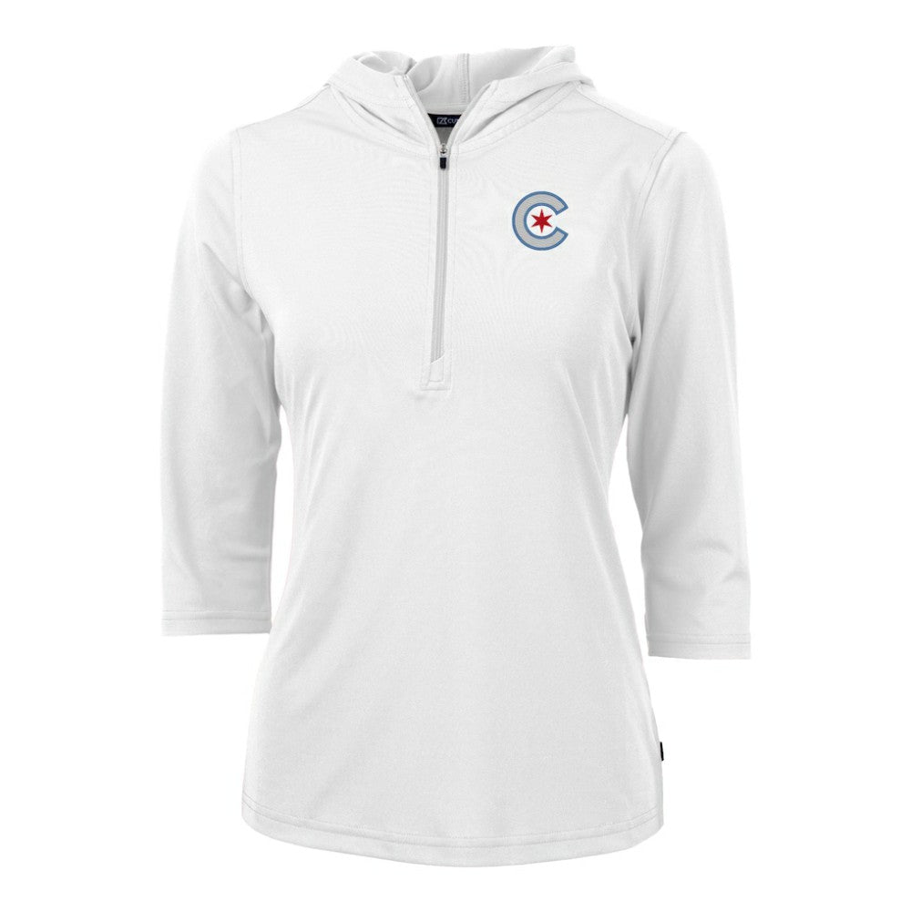 MLB Chicago Cubs Cutter & Buck Women's City Connect Virtue Eco Pique Recycled Half-Zip Pullover Hoodie