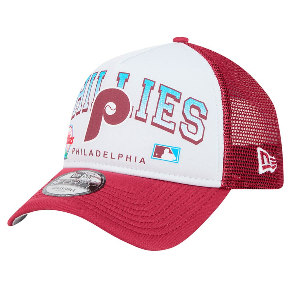 MLB Philadelphia Phillies New Era Retro Wordmark 9FORTY A-Frame Trucker Adjustable Hat