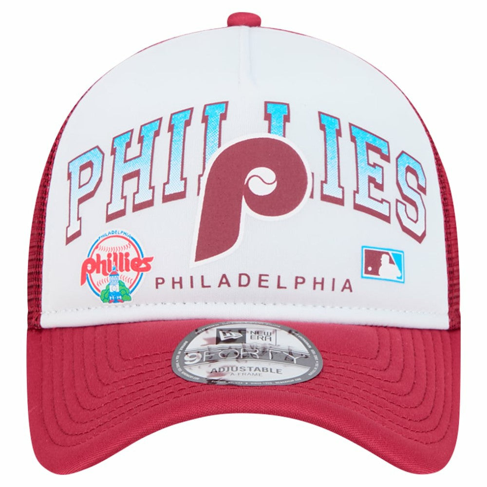 MLB Philadelphia Phillies New Era Retro Wordmark 9FORTY A-Frame Trucker Adjustable Hat