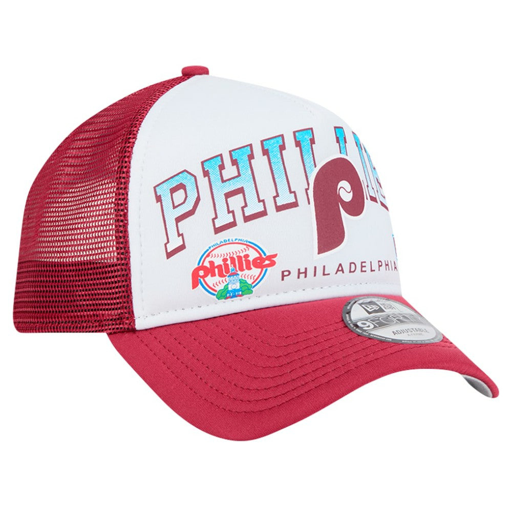 MLB Philadelphia Phillies New Era Retro Wordmark 9FORTY A-Frame Trucker Adjustable Hat