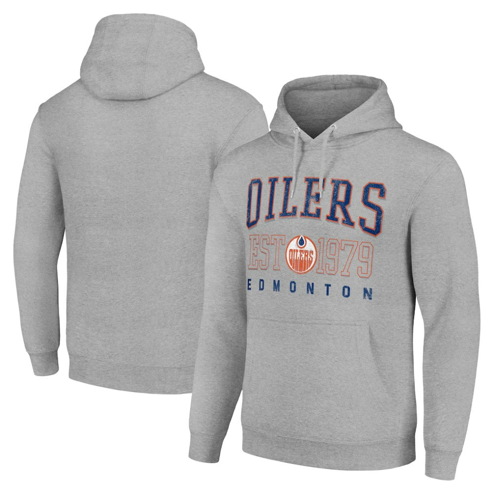 NHL Heather Gray Edmonton Oilers Starter Retro Graphic Pullover Hoodie