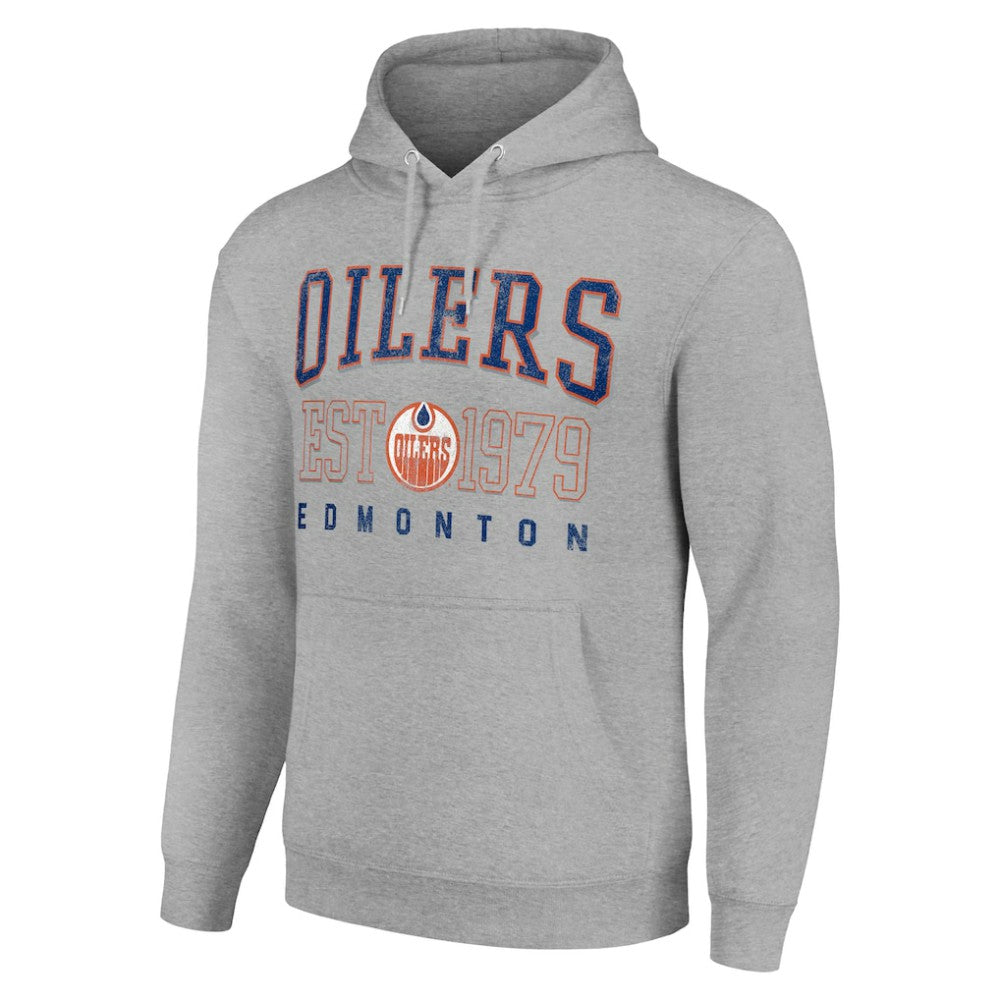 NHL Heather Gray Edmonton Oilers Starter Retro Graphic Pullover Hoodie