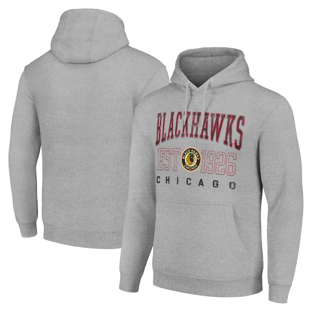 NHL Heather Gray Chicago Blackhawks Starter Retro Graphic Pullover Hoodie
