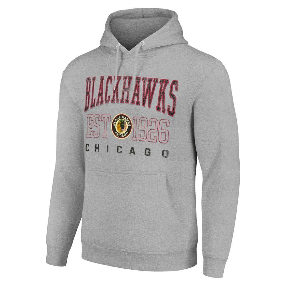 NHL Heather Gray Chicago Blackhawks Starter Retro Graphic Pullover Hoodie