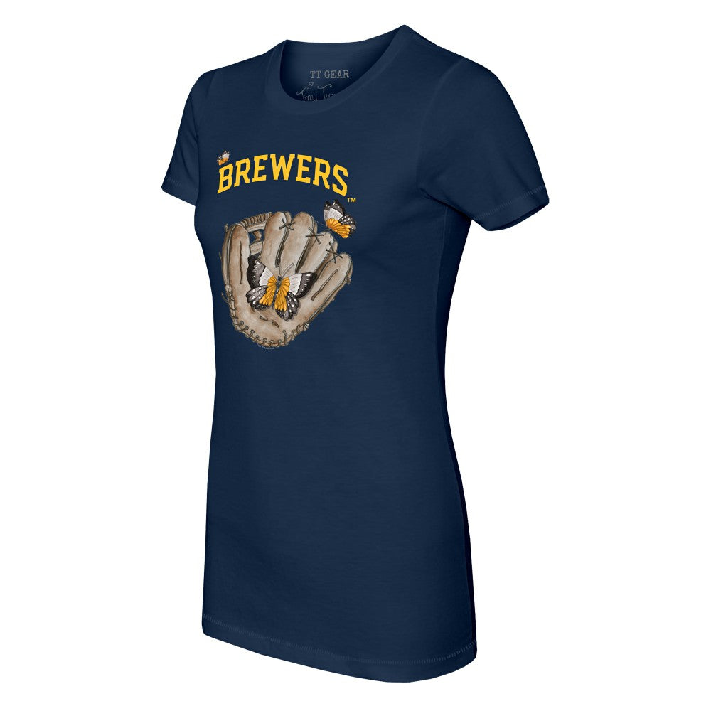 MLB Milwaukee Brewers Tiny Turnip Women's Butterfly Glove T-Shirt