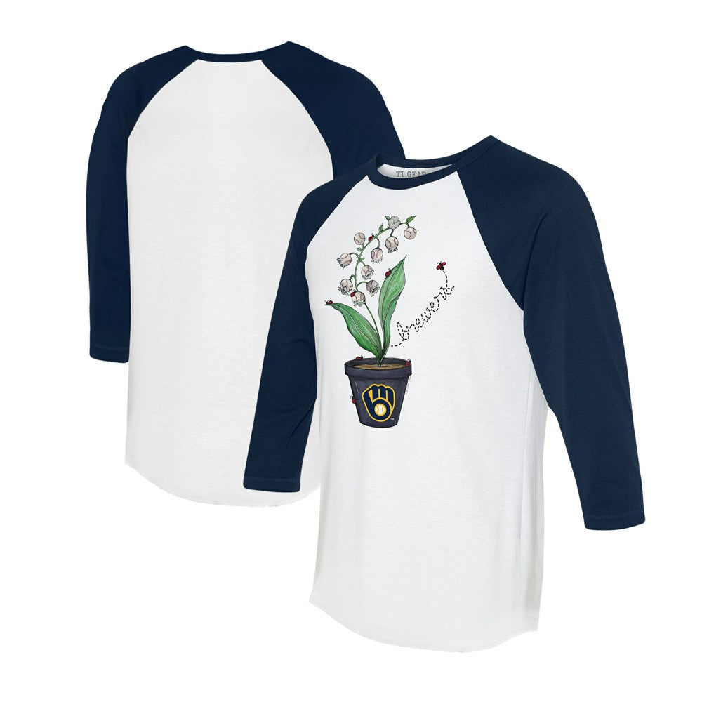 MLB Milwaukee Brewers Tiny Turnip Unisex Lilies & Ladybugs 3/4-Sleeve Raglan T-Shirt