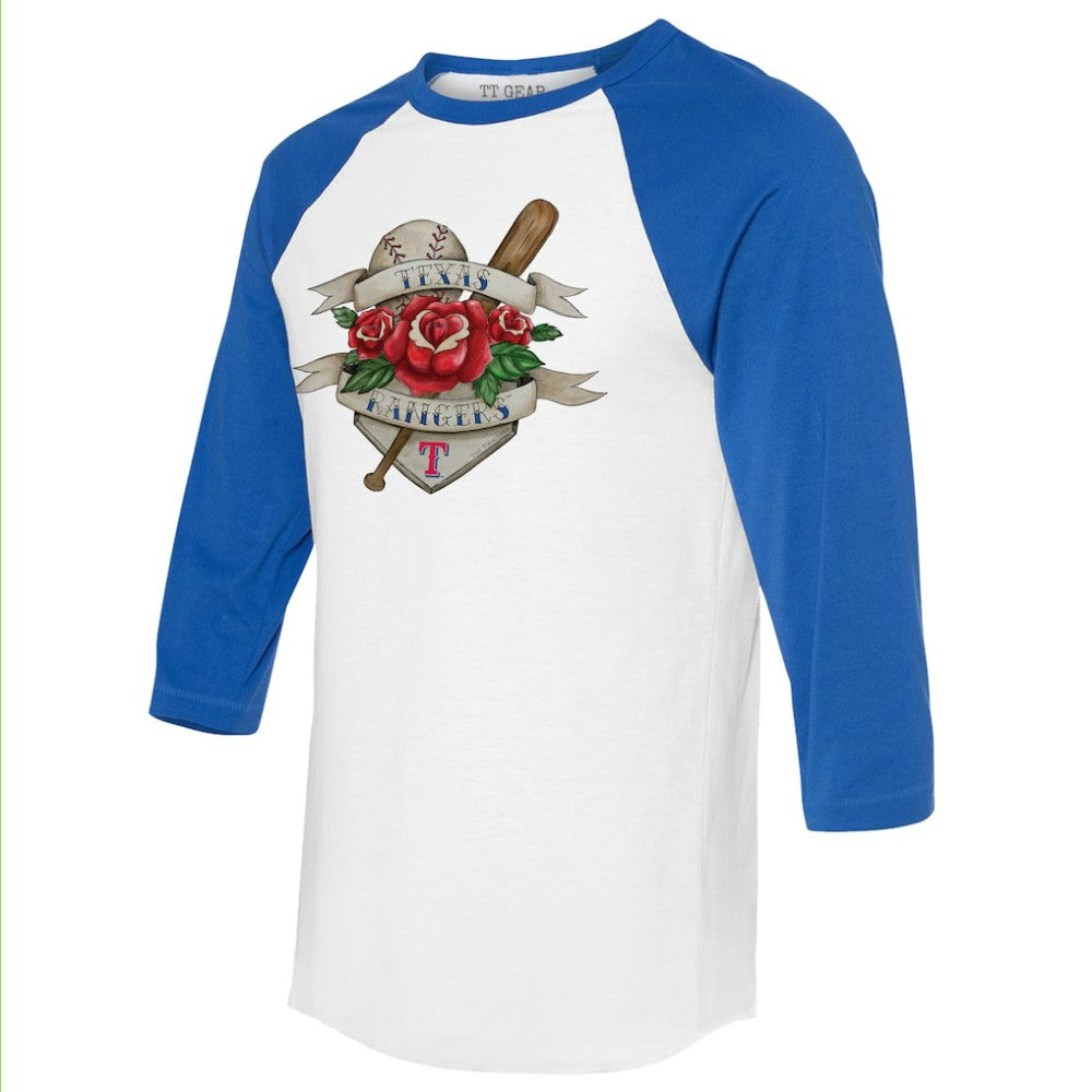 MLB Texas Rangers Tiny Turnip Unisex Tattoo Rose 3/4-Sleeve Raglan T-Shirt