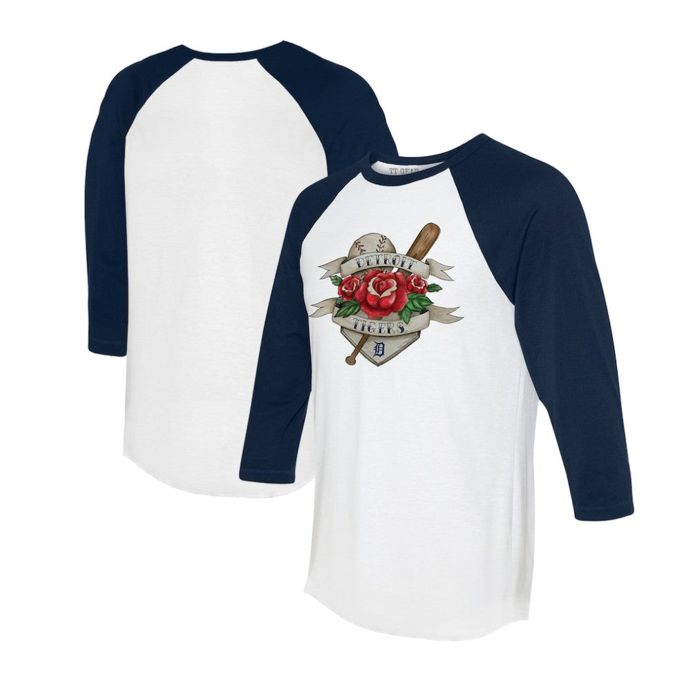MLB Detroit Tigers Tiny Turnip Unisex Tattoo Rose 3/4-Sleeve Raglan T-Shirt