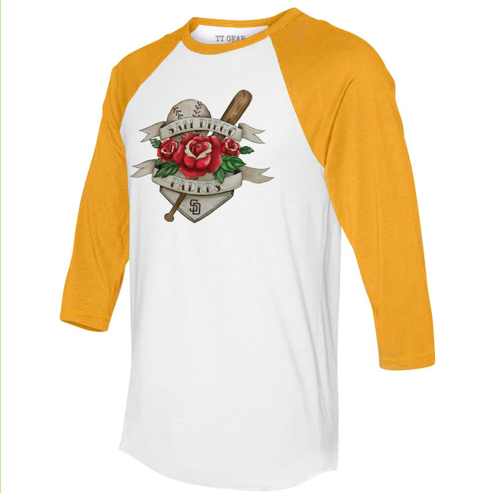 MLB San Diego Padres Tiny Turnip Unisex Tattoo Rose 3/4-Sleeve Raglan T-Shirt