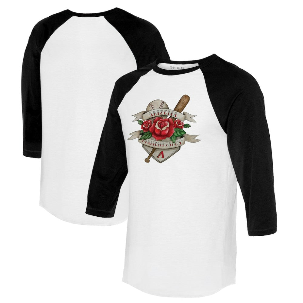 MLB Arizona Diamondbacks Tiny Turnip Unisex Tattoo Rose 3/4-Sleeve Raglan T-Shirt
