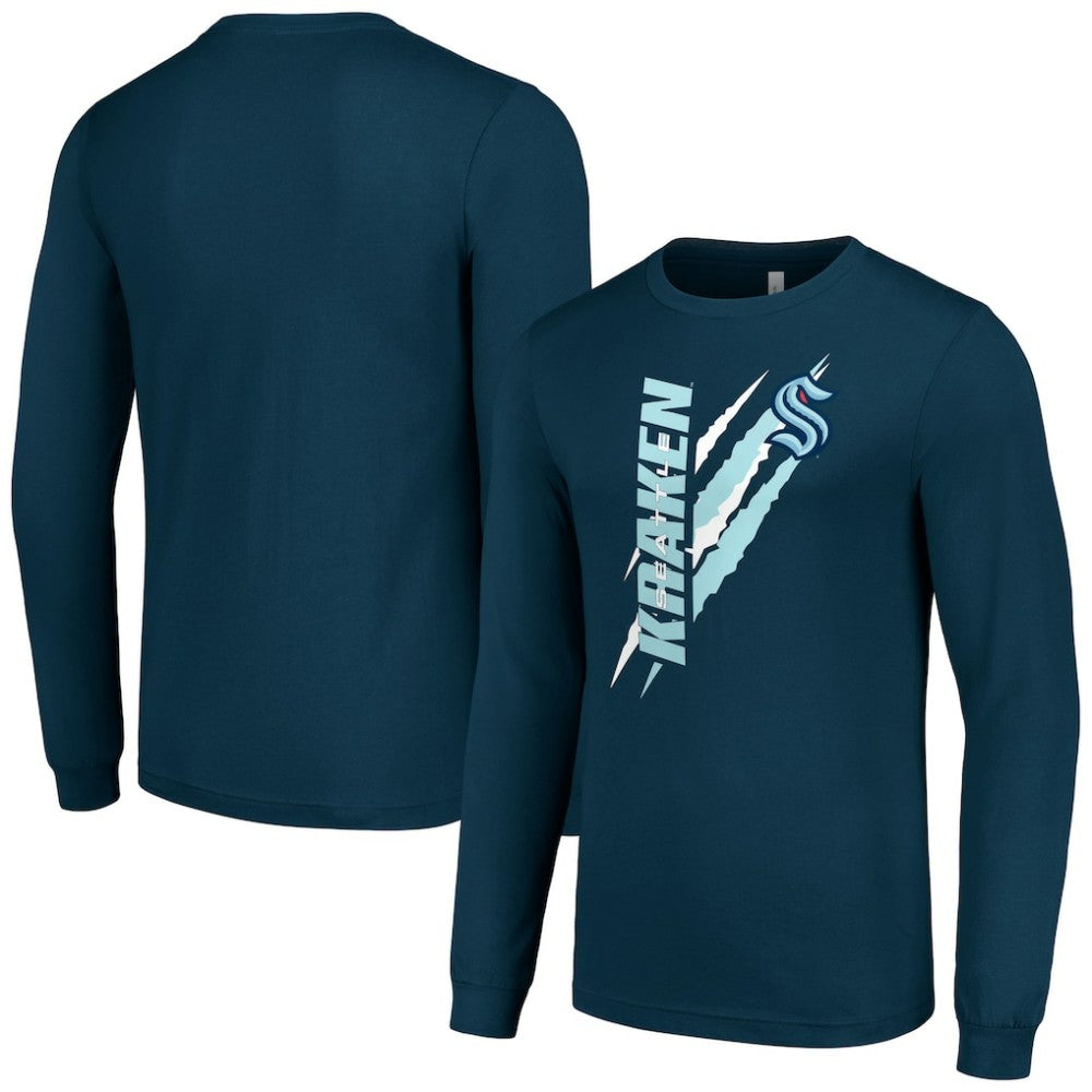 NHL Deep Sea Blue Seattle Kraken Starter Color Scratch Long-Sleeve T-Shirt