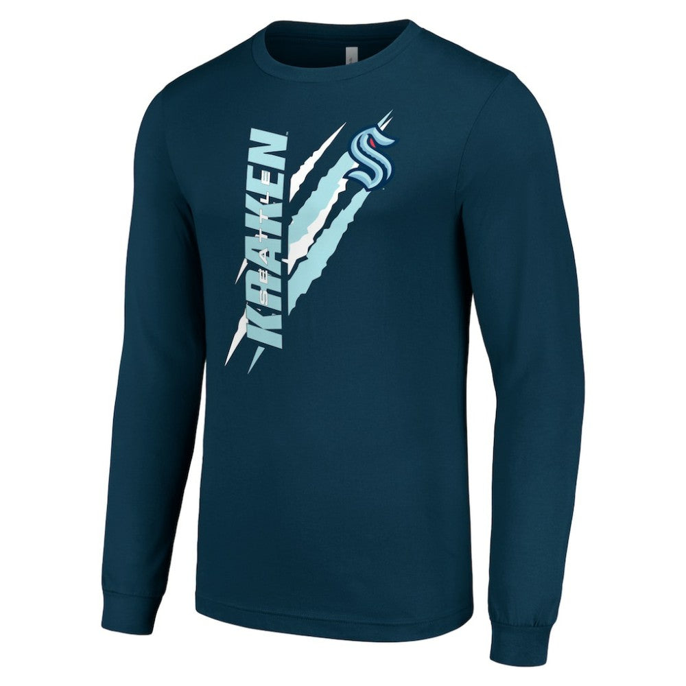 NHL Deep Sea Blue Seattle Kraken Starter Color Scratch Long-Sleeve T-Shirt