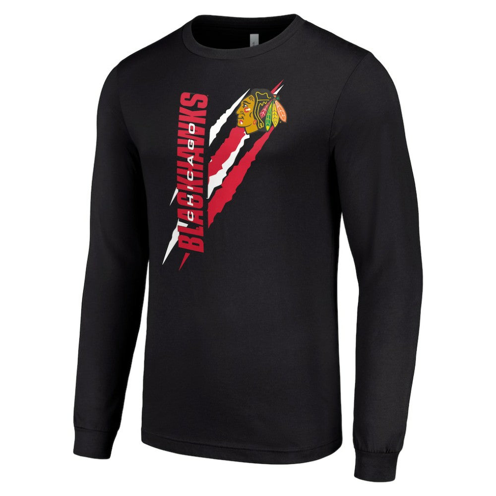 NHL Black Chicago Blackhawks Starter Color Scratch Long-Sleeve T-Shirt