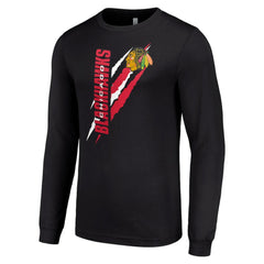 NHL Black Chicago Blackhawks Starter Color Scratch Long-Sleeve T-Shirt