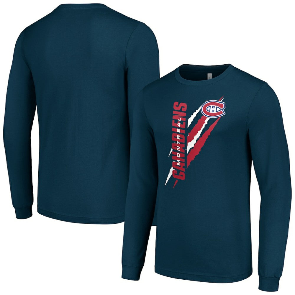 NHL Navy Montreal Canadiens Starter Color Scratch Long-Sleeve T-Shirt