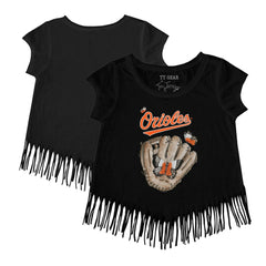 MLB Baltimore Orioles Tiny Turnip Girls Youth Butterfly Glove Fringe T-Shirt