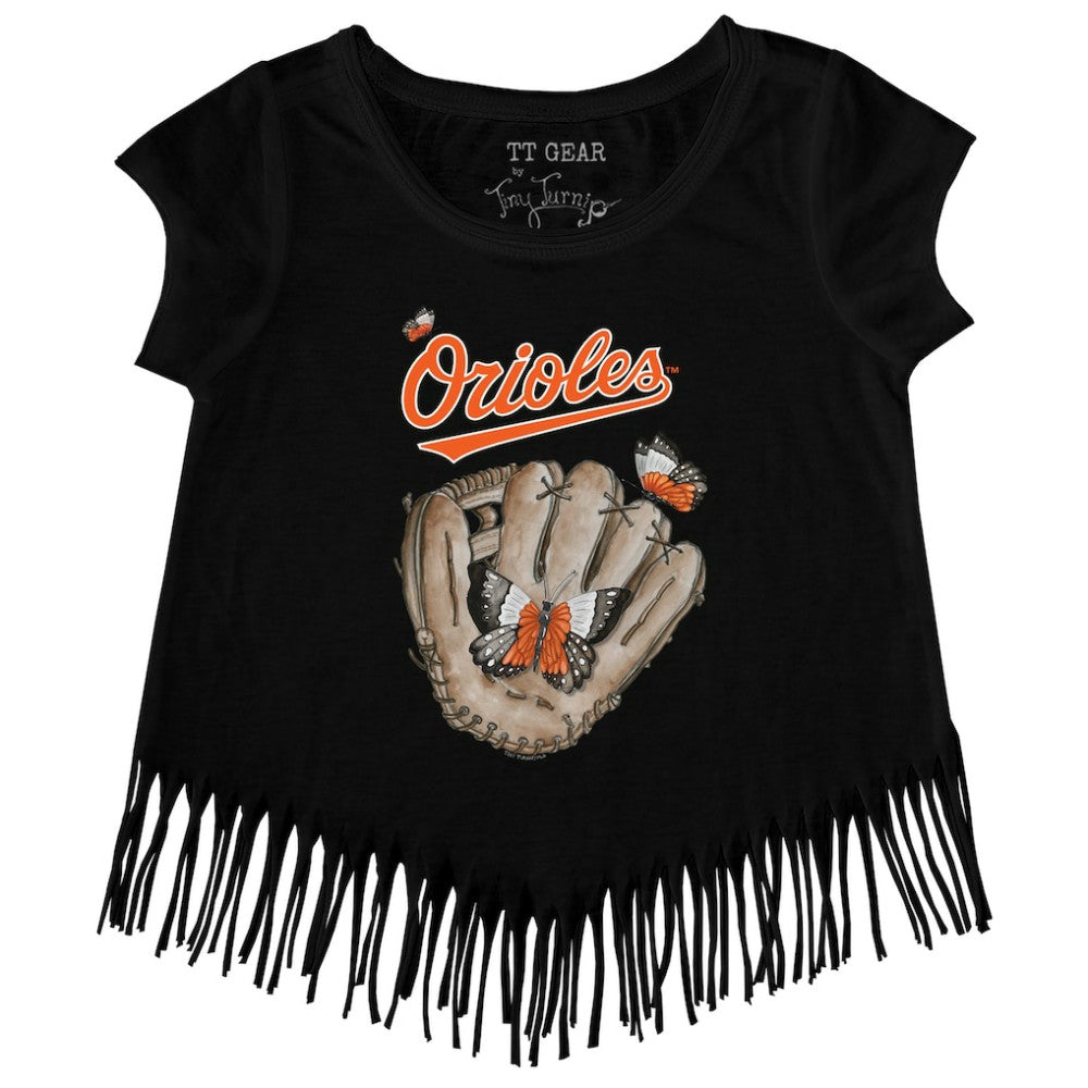 MLB Baltimore Orioles Tiny Turnip Girls Youth Butterfly Glove Fringe T-Shirt