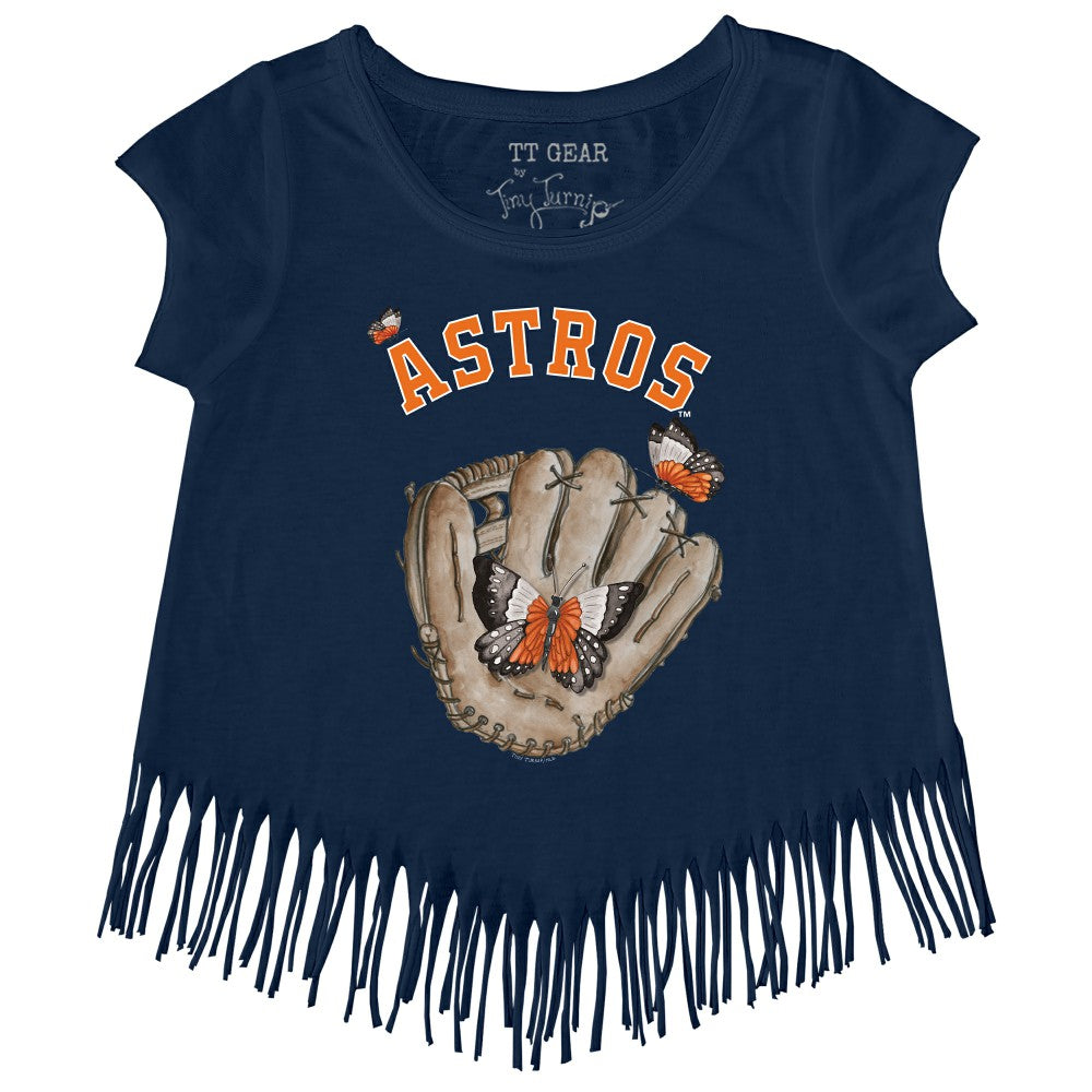 MLB Houston Astros Tiny Turnip Girls Youth Butterfly Glove Fringe T-Shirt