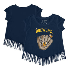 MLB Milwaukee Brewers Tiny Turnip Girls Youth Butterfly Glove Fringe T-Shirt