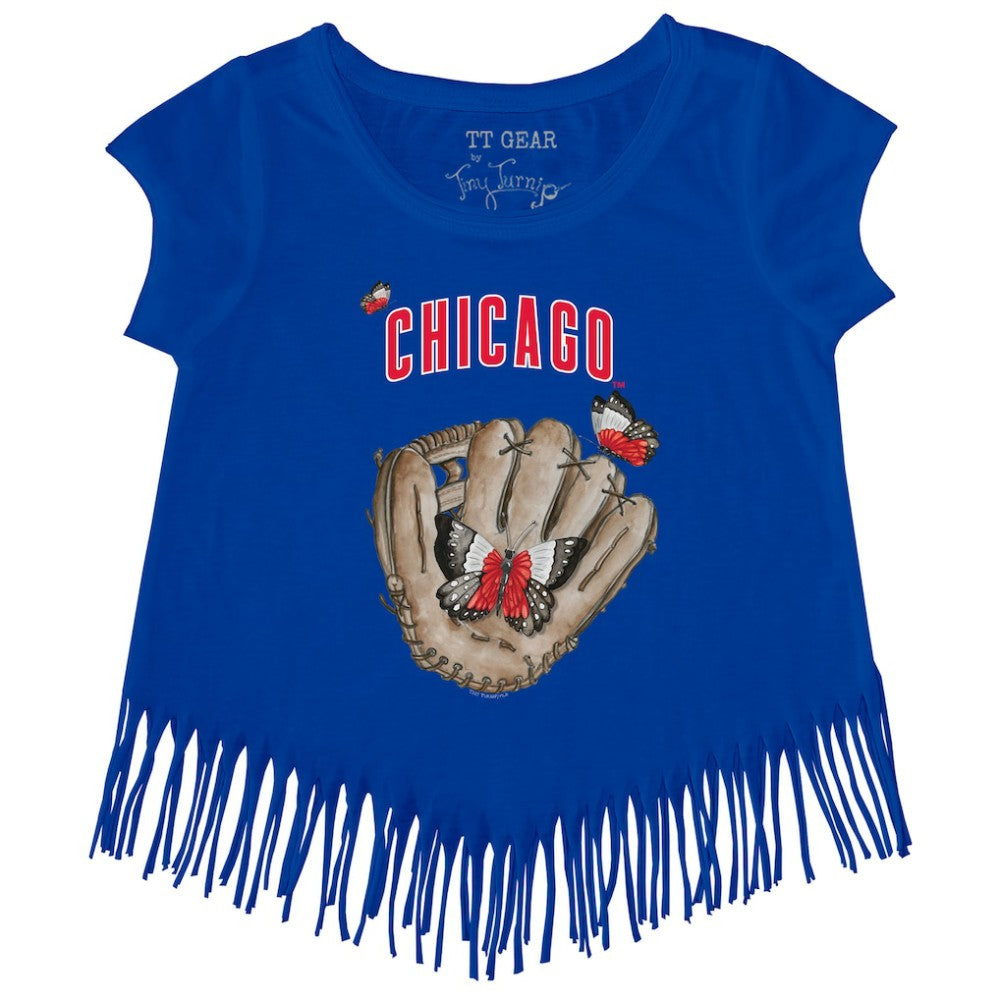 MLB Chicago Cubs Tiny Turnip Girls Youth Butterfly Glove Fringe T-Shirt
