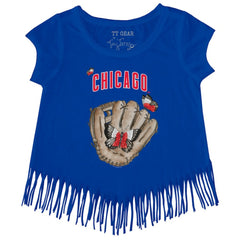 MLB Chicago Cubs Tiny Turnip Girls Youth Butterfly Glove Fringe T-Shirt