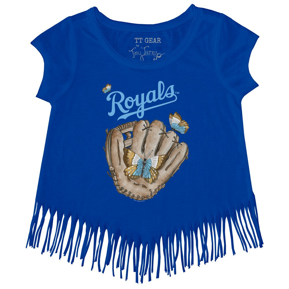 MLB Kansas City Royals Tiny Turnip Girls Youth Butterfly Glove Fringe T-Shirt