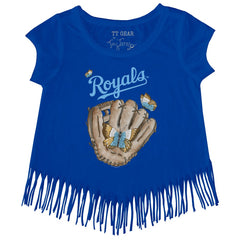 MLB Kansas City Royals Tiny Turnip Girls Youth Butterfly Glove Fringe T-Shirt