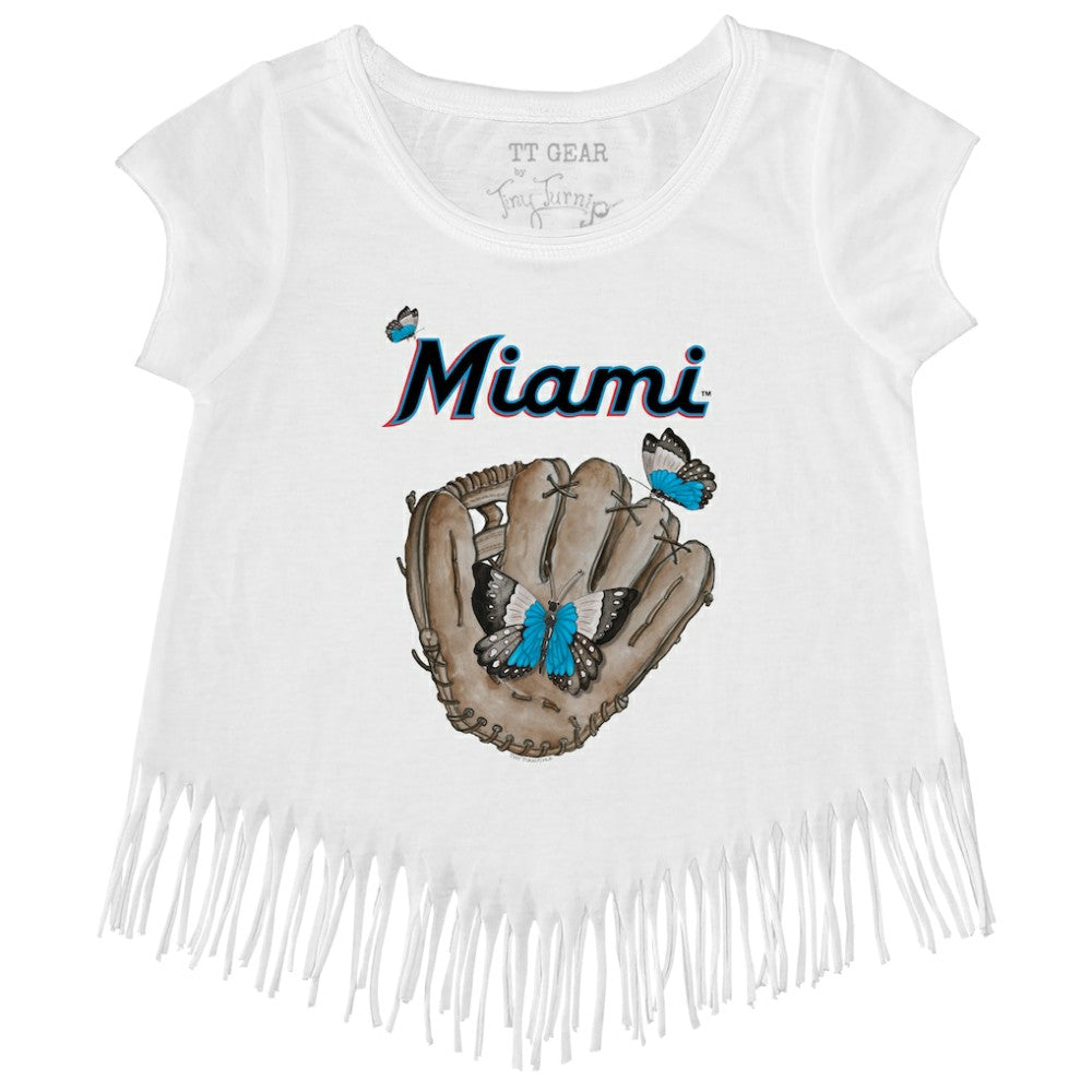 MLB Miami Marlins Tiny Turnip Girls Youth Butterfly Glove Fringe T-Shirt